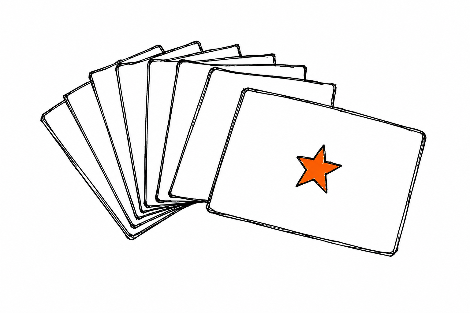 Tarjetas en abanico con una estrella naranja