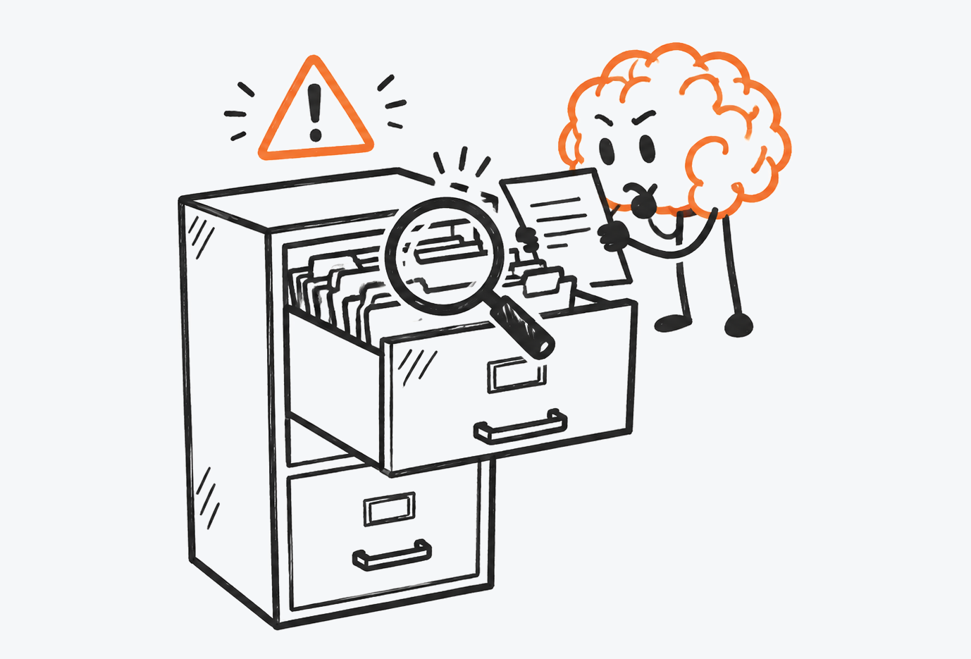 Company context feeds the answers: files, brain and warning signs