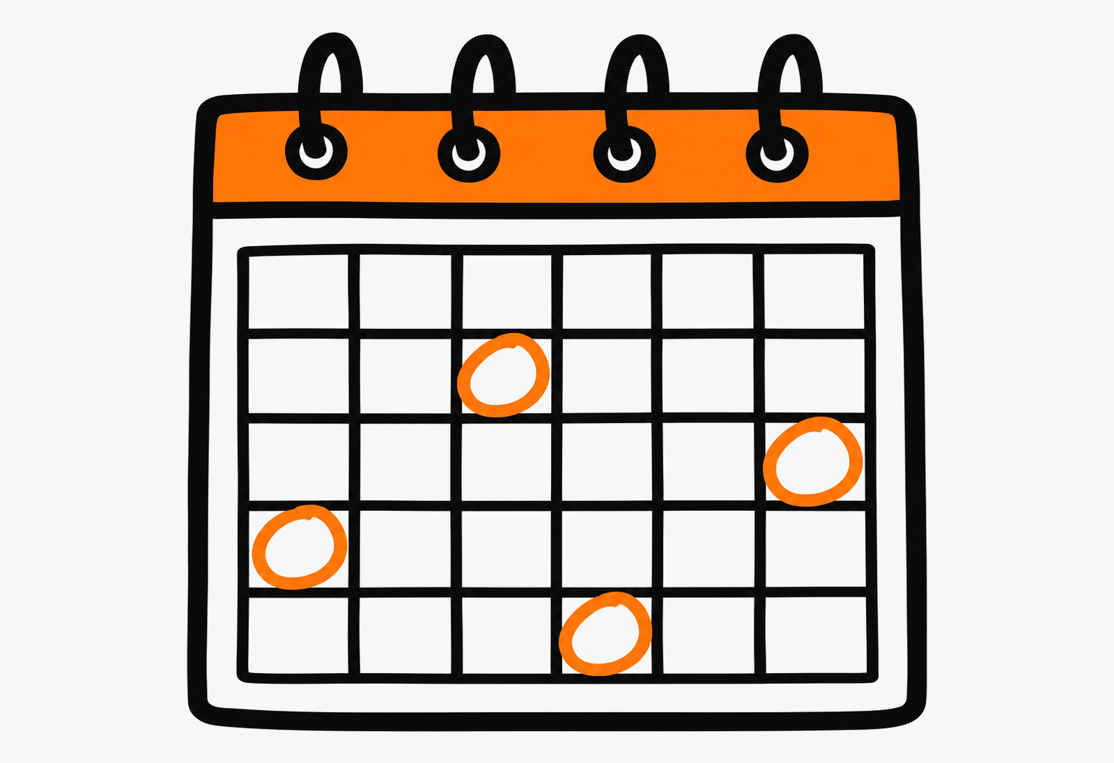 Calendar with several dates circled in orange