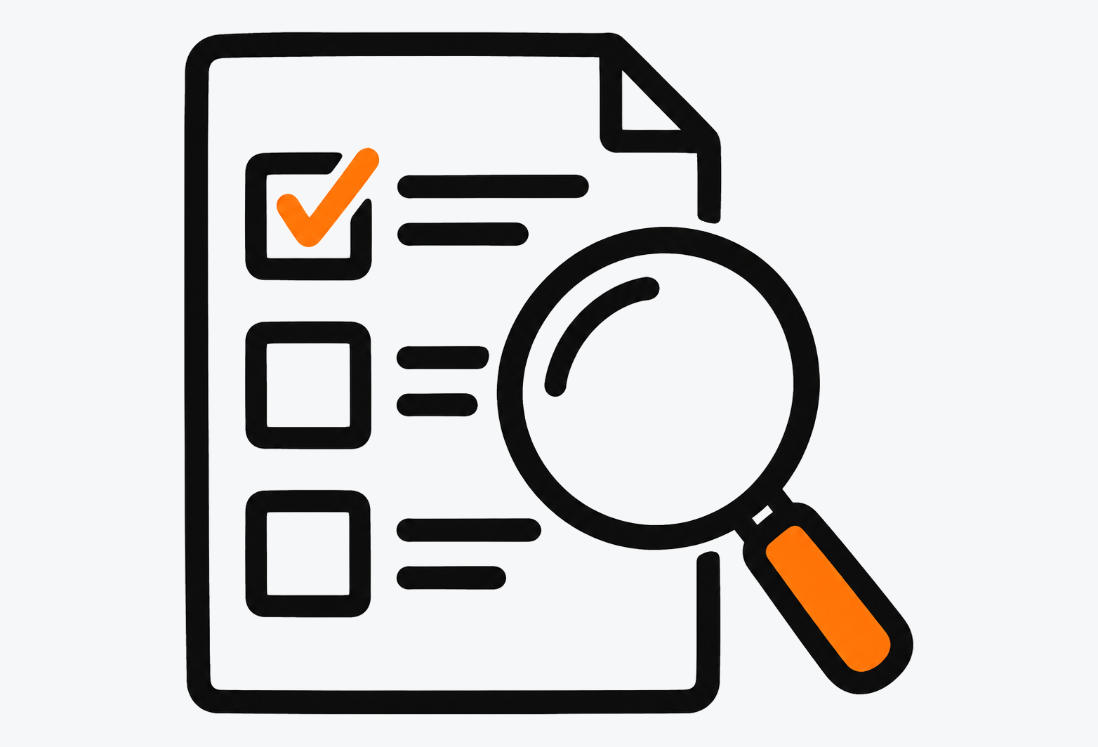 Checklist with a magnifying glass over it