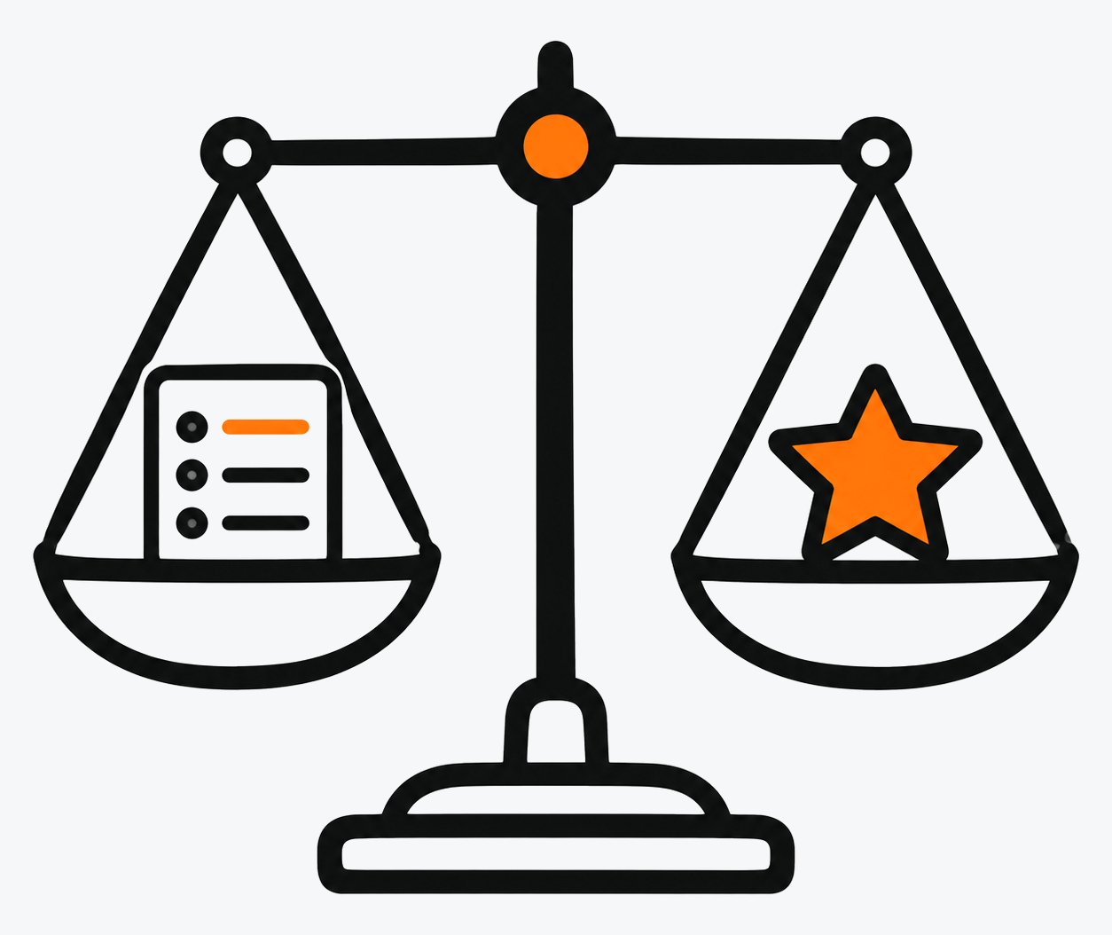 Balance scale weighing a task list against a star