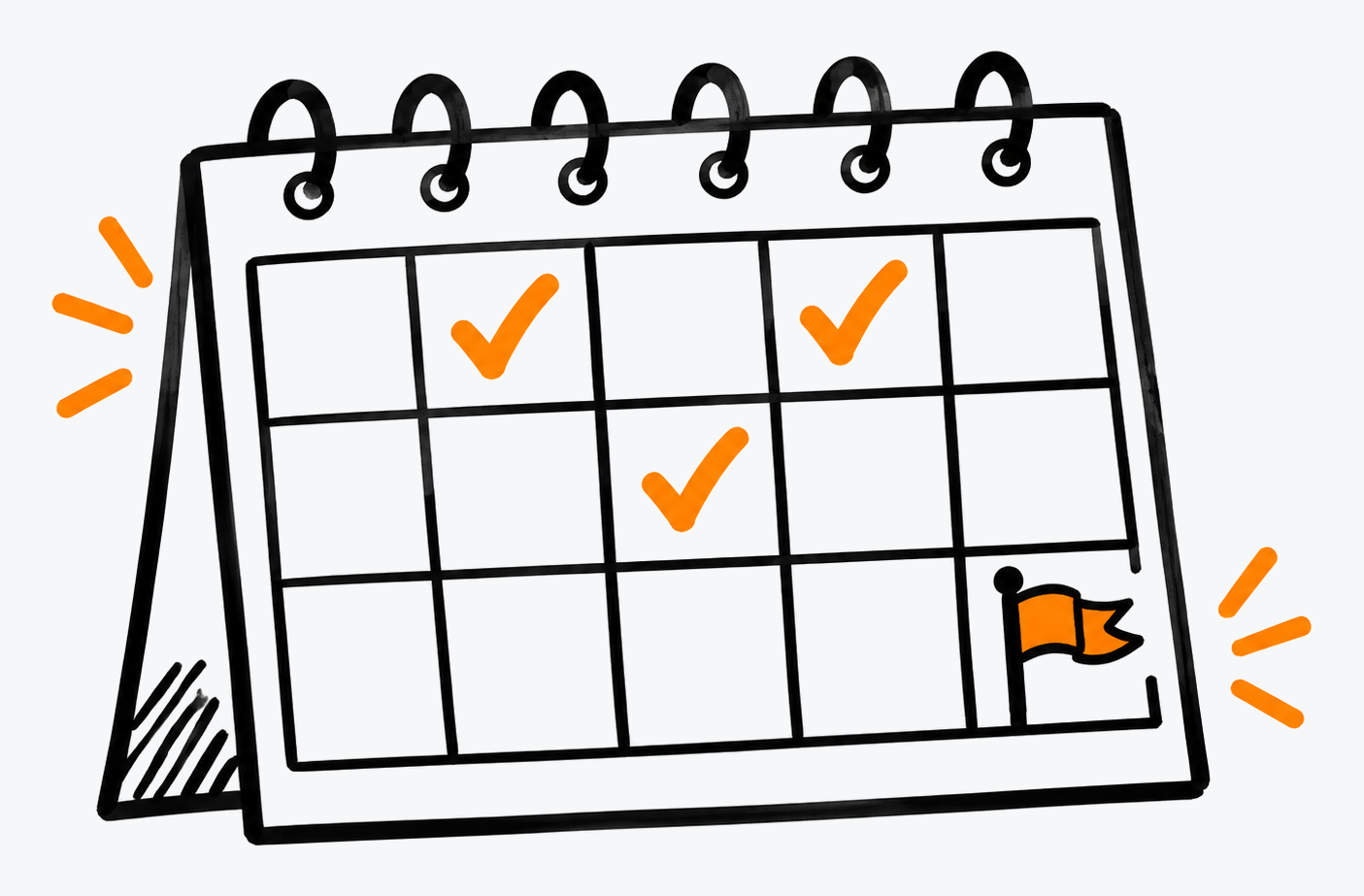 Calendario con palomitas naranjas y una bandera