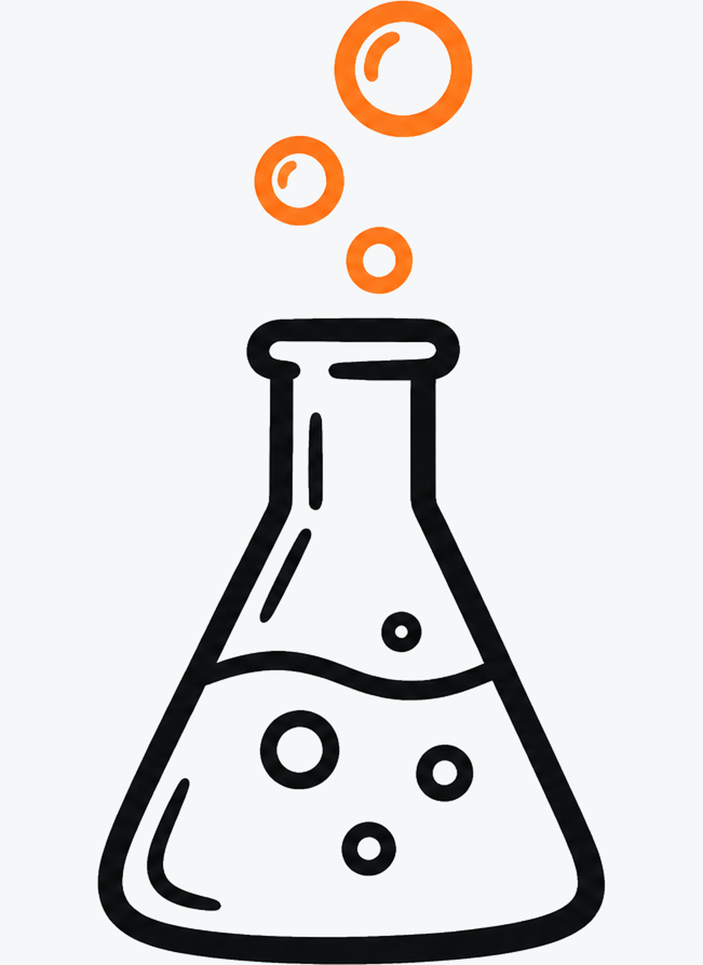 Laboratory flask with orange bubbles