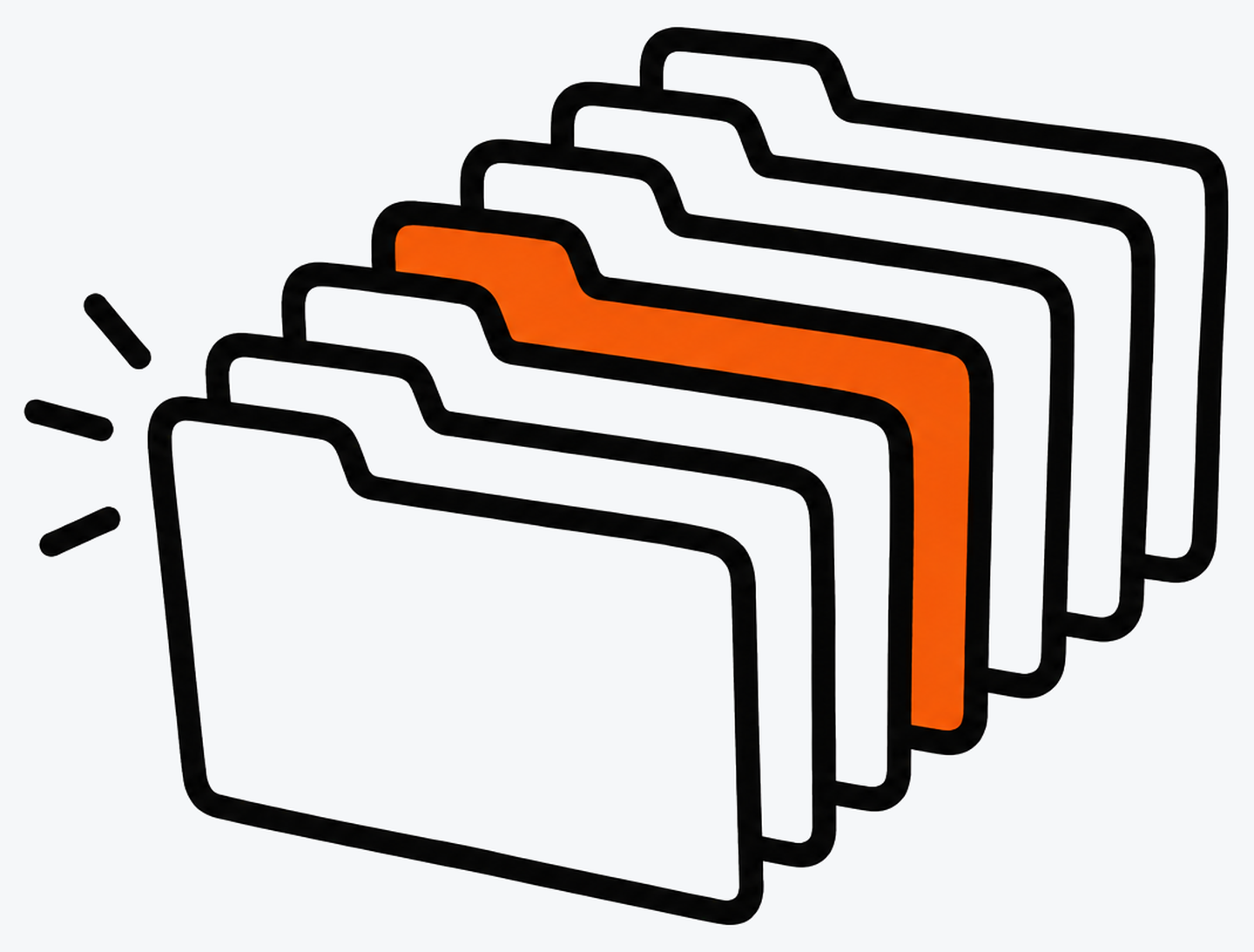 Pila de carpetas con una carpeta naranja