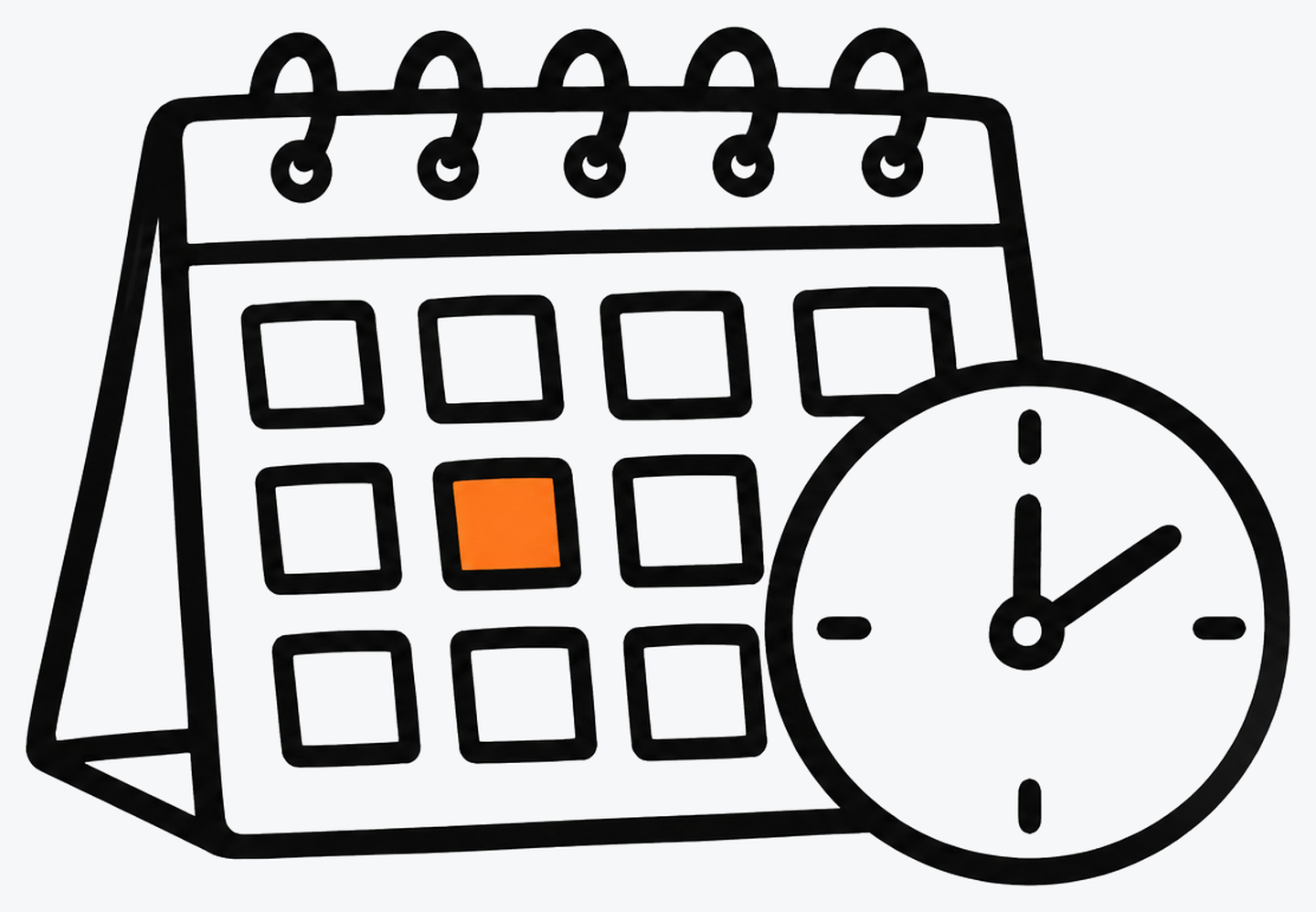 Calendario con reloj y una fecha en naranja