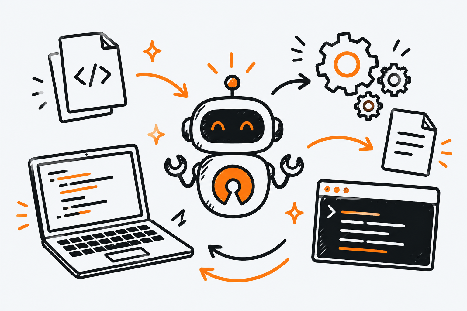 Ilustración estilo doodle para la ficha del repositorio anomalyco/opencode.