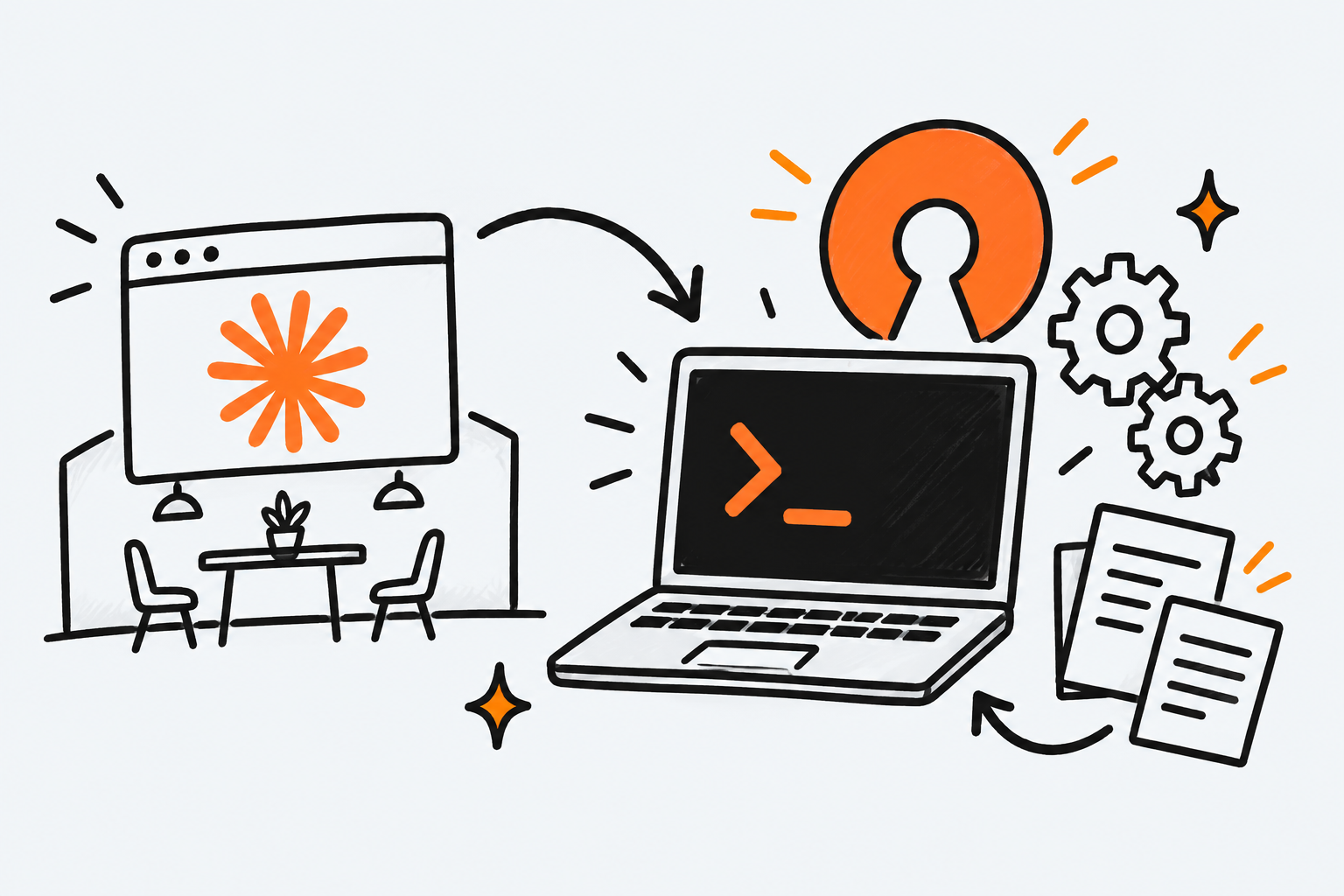 Ilustración estilo doodle para la ficha del repositorio different-ai/openwork.