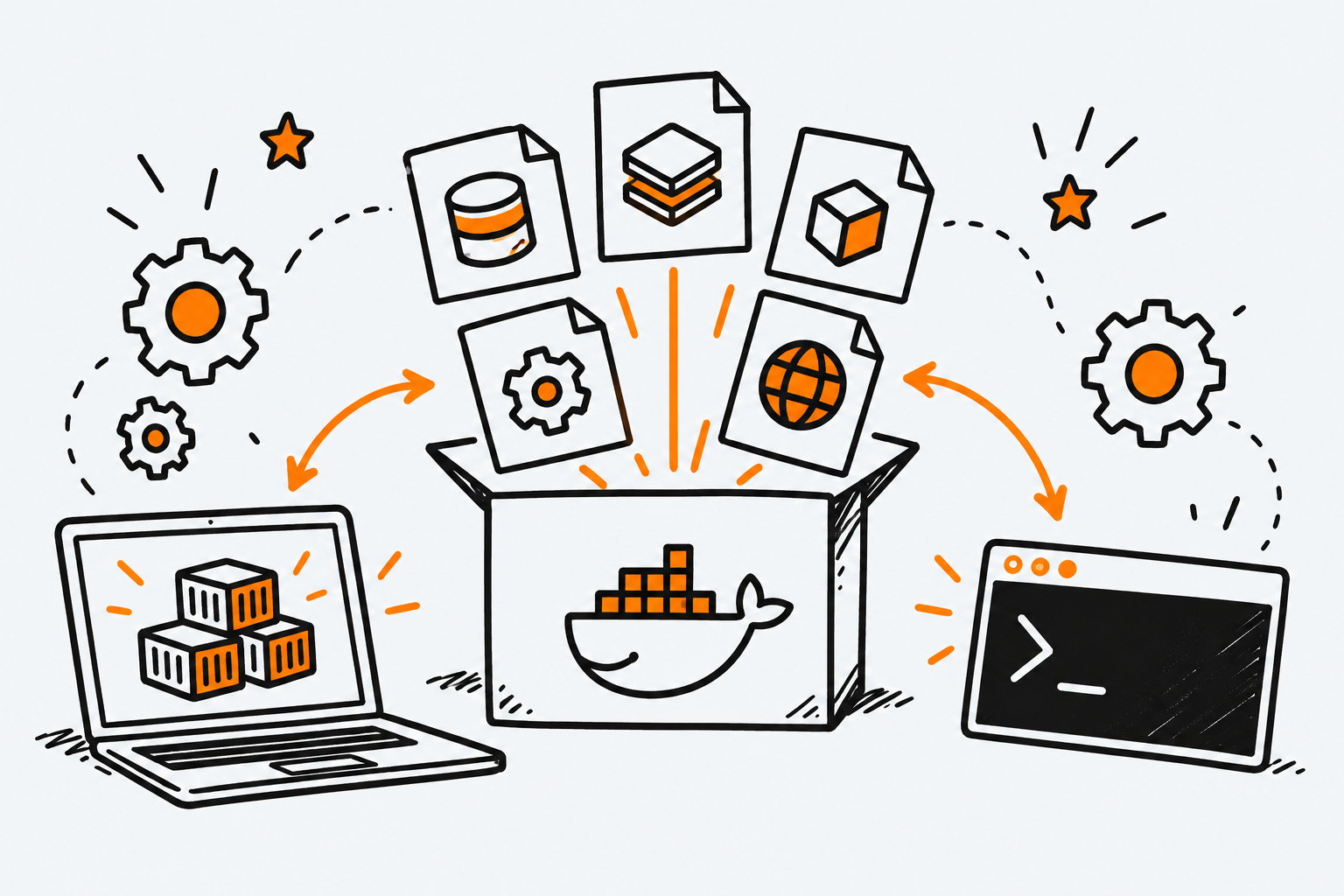 Ilustración estilo doodle para la ficha del repositorio docker/awesome-compose.