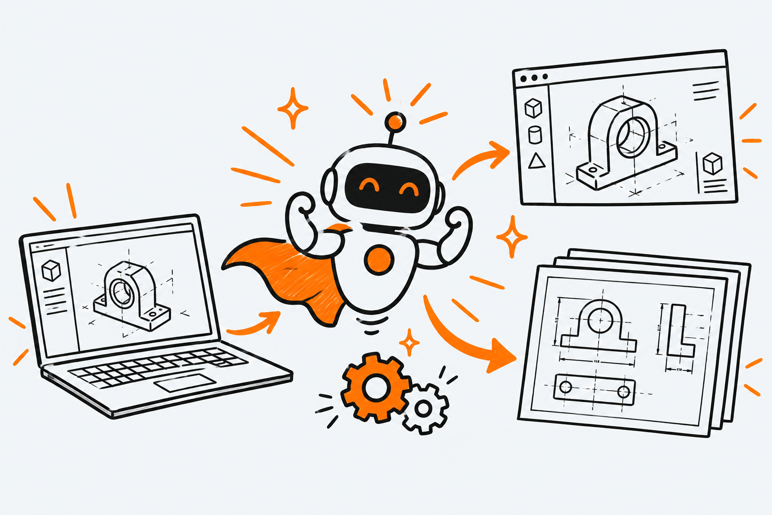 Ilustración estilo doodle para la ficha del repositorio earthtojake/text-to-cad.