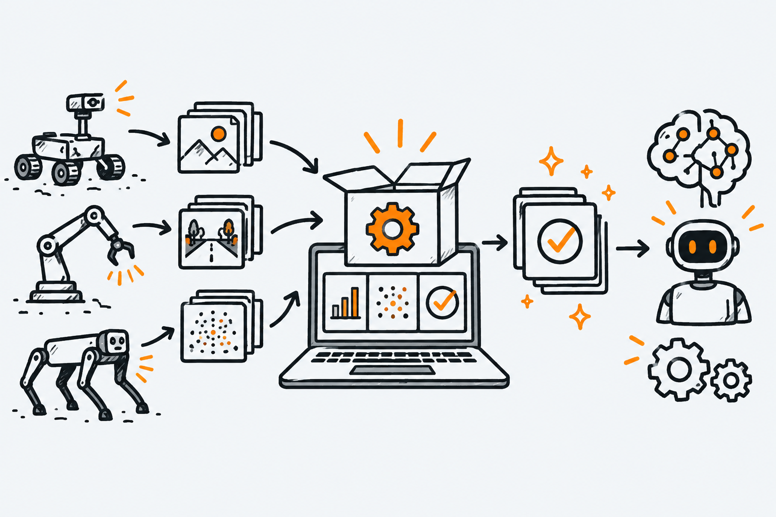 Ilustración estilo doodle para la ficha del repositorio Hebbian-Robotics/hflow.