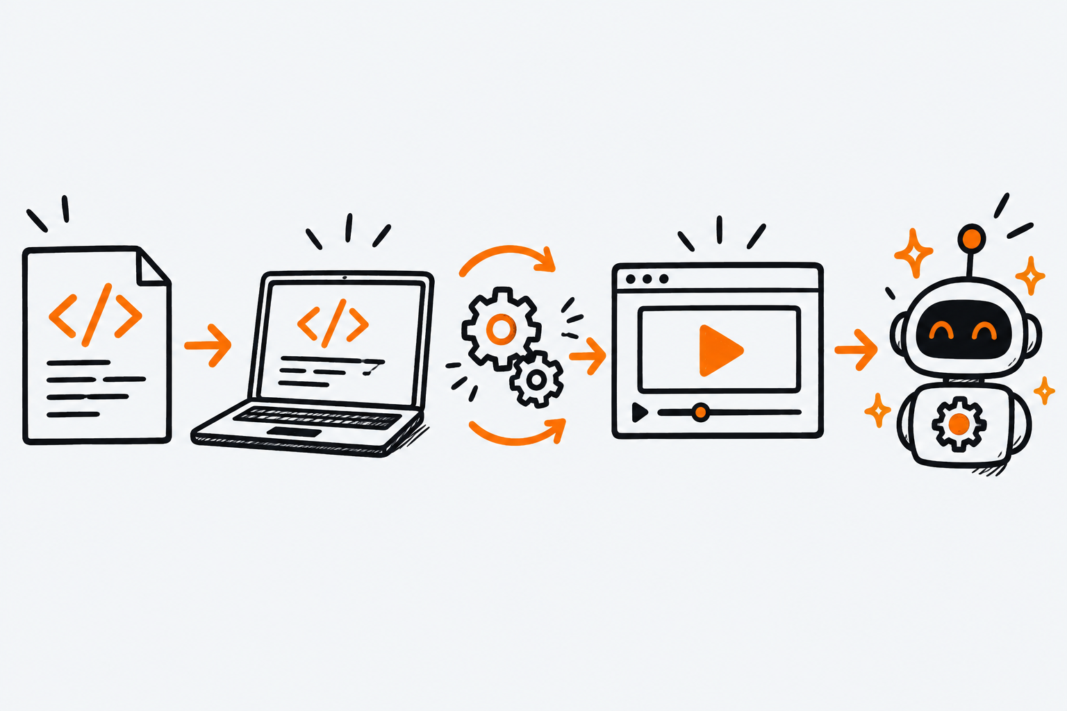 Ilustración estilo doodle para la ficha del repositorio heygen-com/hyperframes.