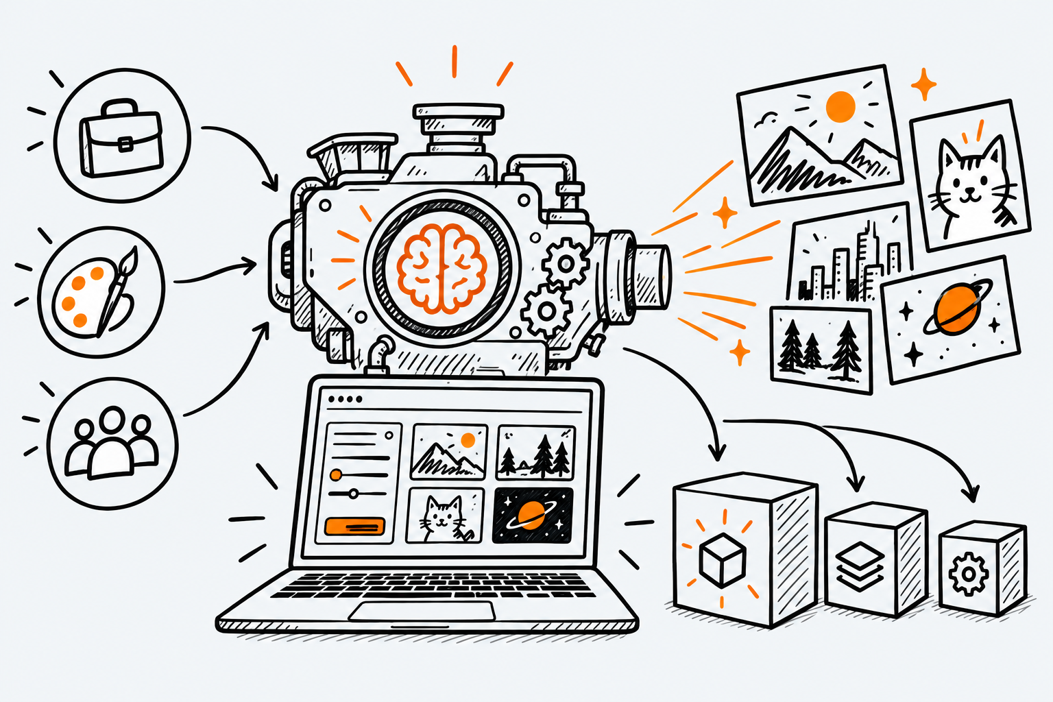 Ilustración estilo doodle para la ficha del repositorio invoke-ai/InvokeAI.