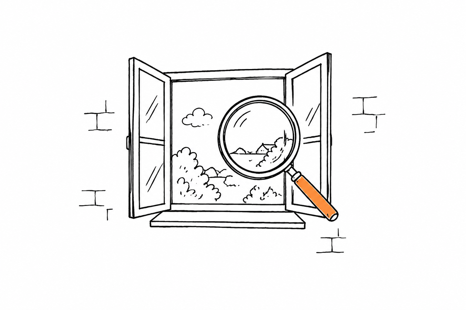 Ilustración: lupa sobre una ventana abierta