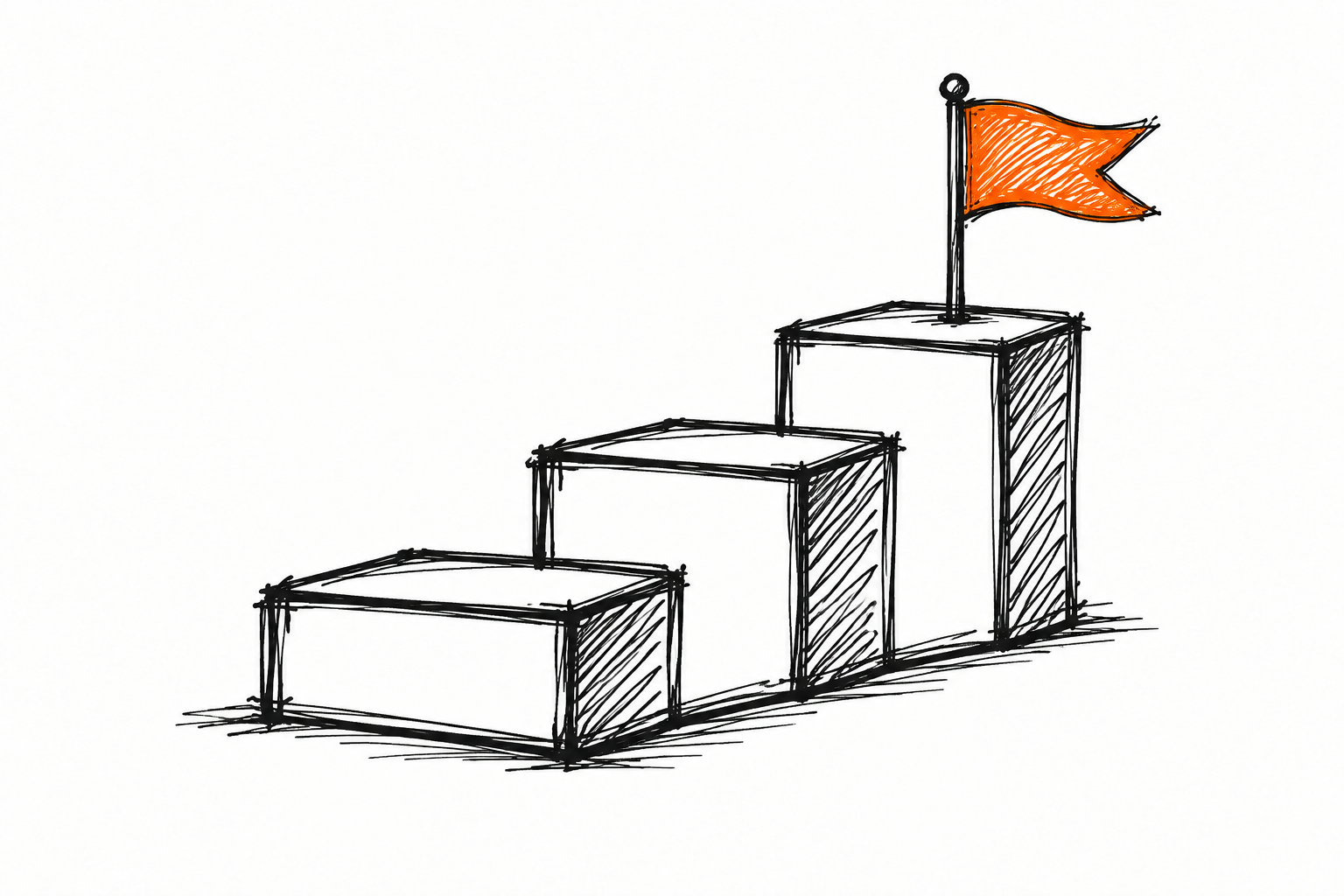 Ilustración de tres escalones ascendentes con una bandera en la cima