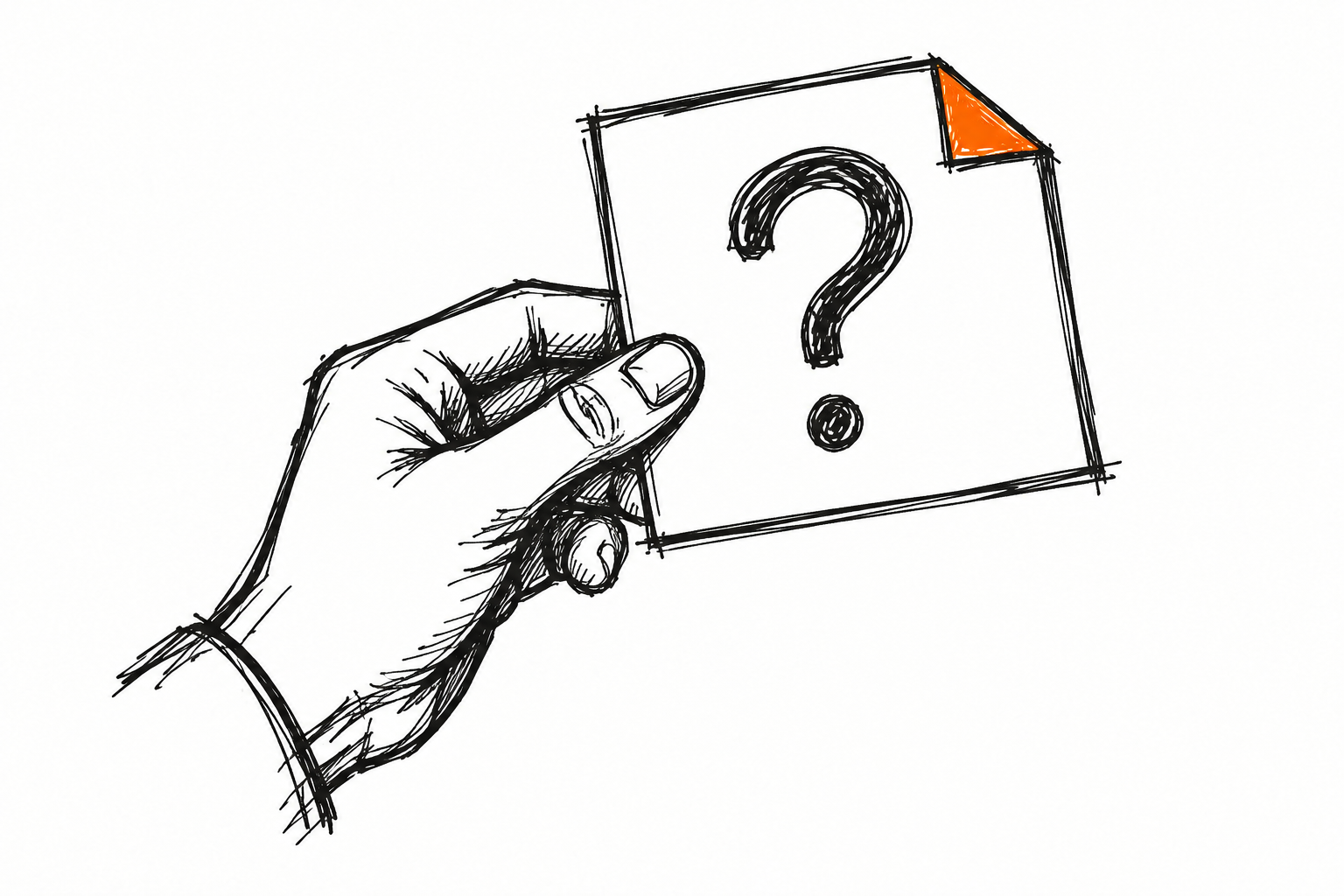 Illustration of a hand holding a card with a question mark
