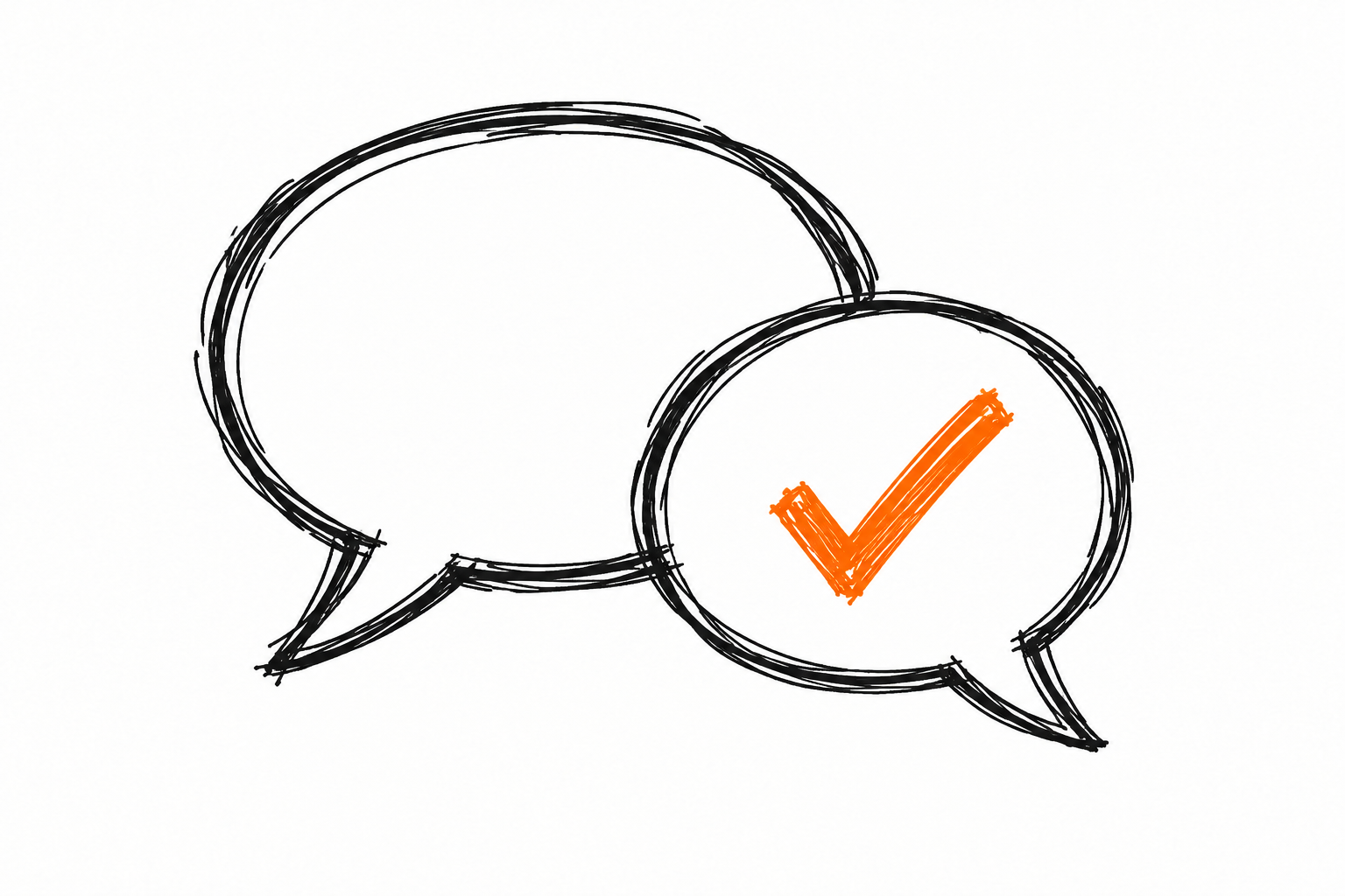 Illustration of two speech bubbles with a checkmark