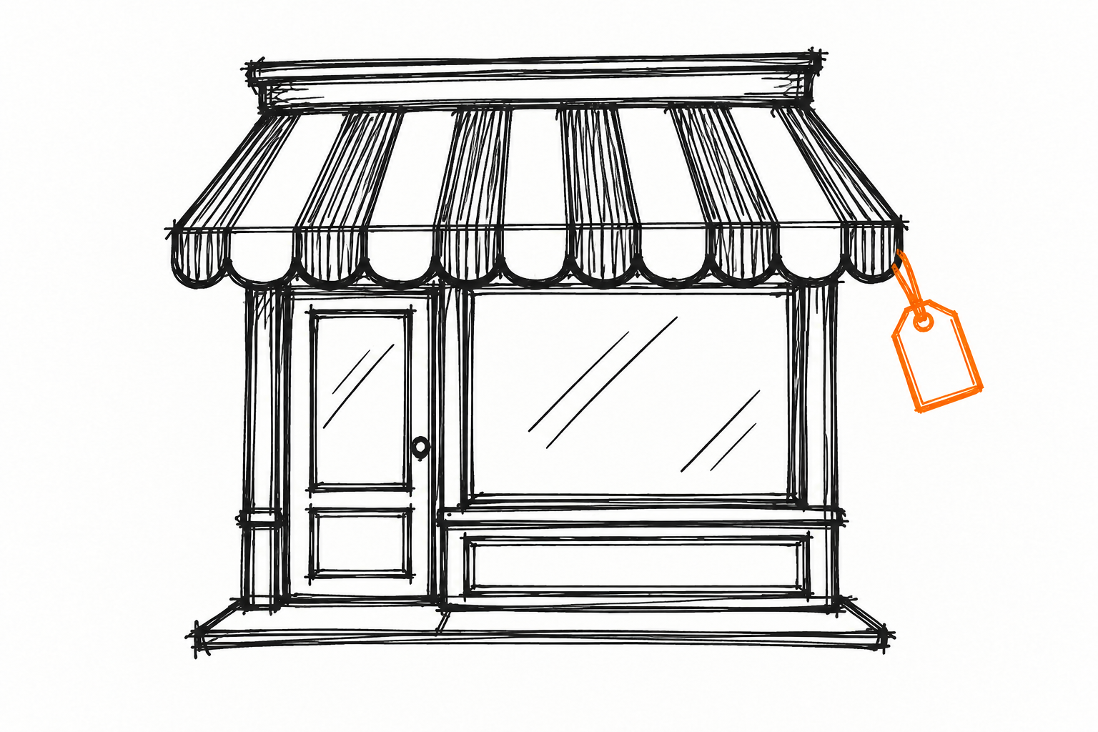 Ilustración de una pequeña tienda con toldo y una etiqueta de precio