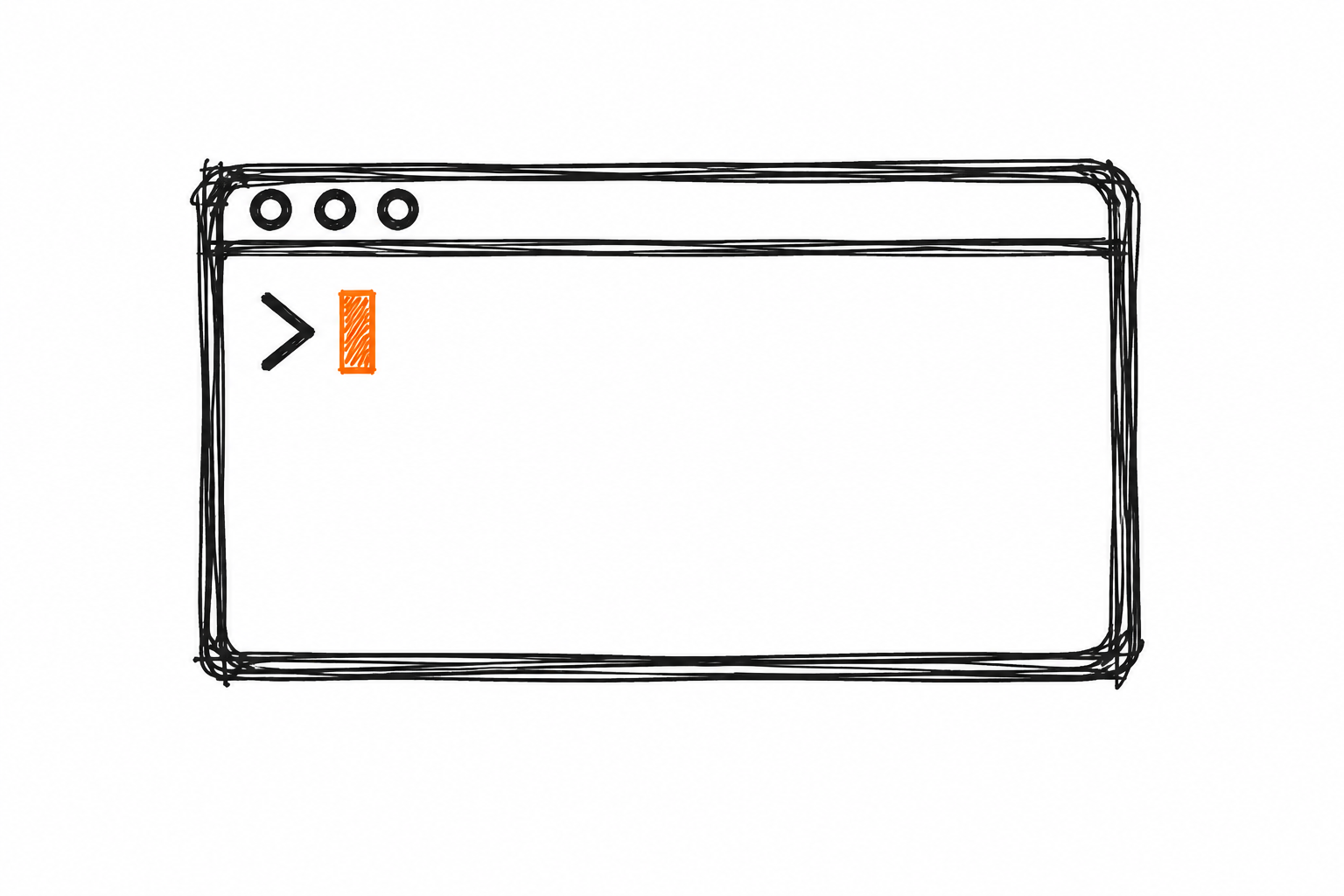 Doodle of a terminal window with an orange cursor