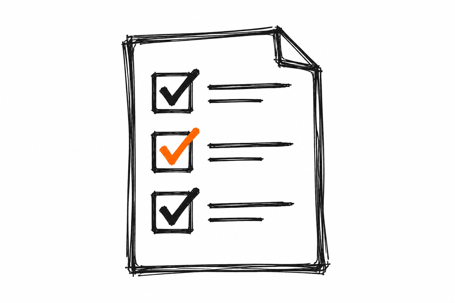 Doodle of a checklist with the middle checkmark in orange