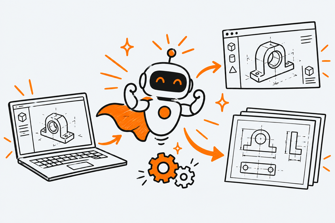 Doodle-style illustration for the earthtojake/text-to-cad repository file.