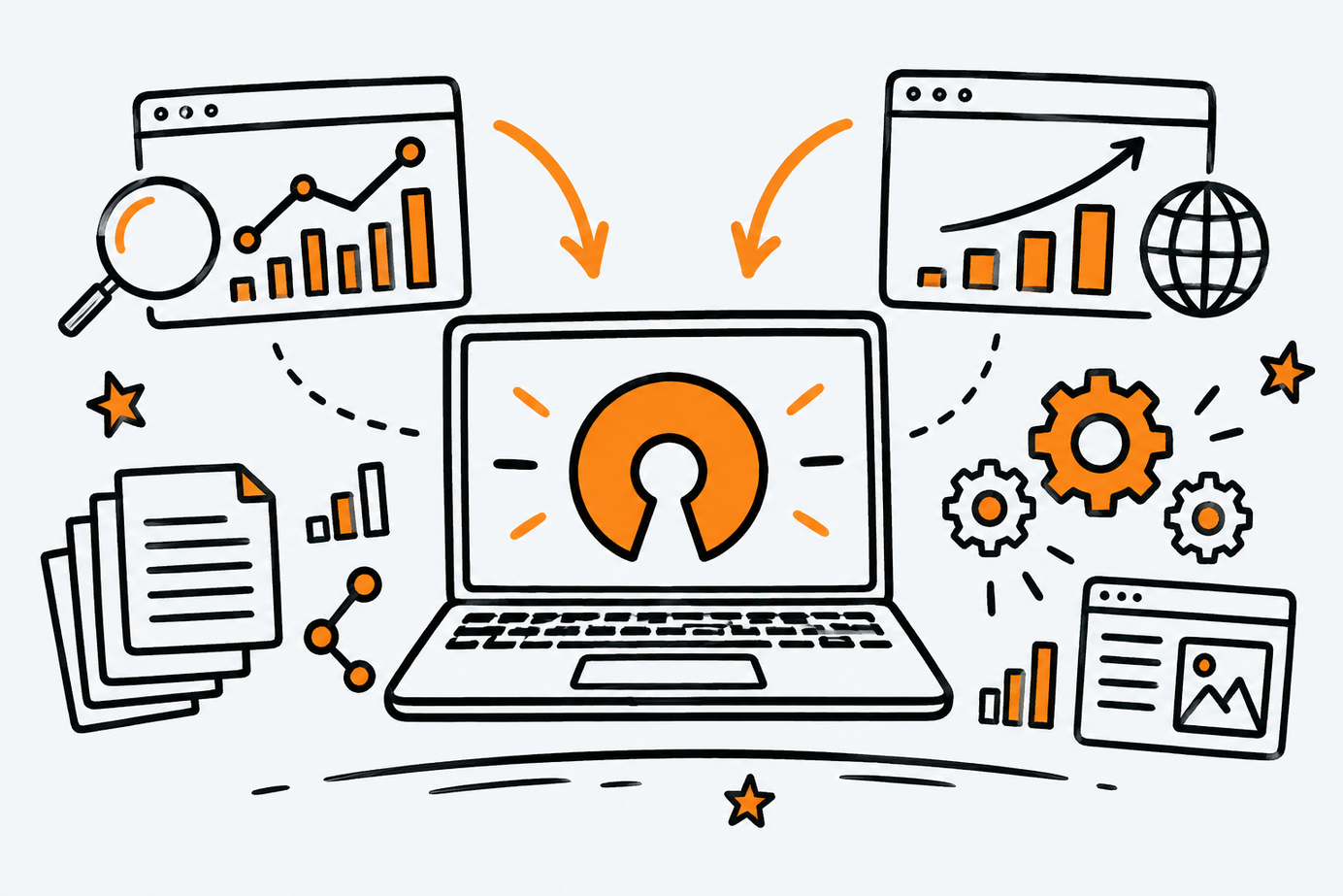 Ilustración estilo doodle para la ficha del repositorio every-app/open-seo.