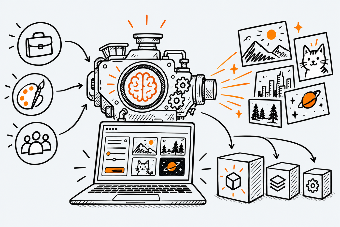 Ilustración estilo doodle para la ficha del repositorio invoke-ai/InvokeAI.